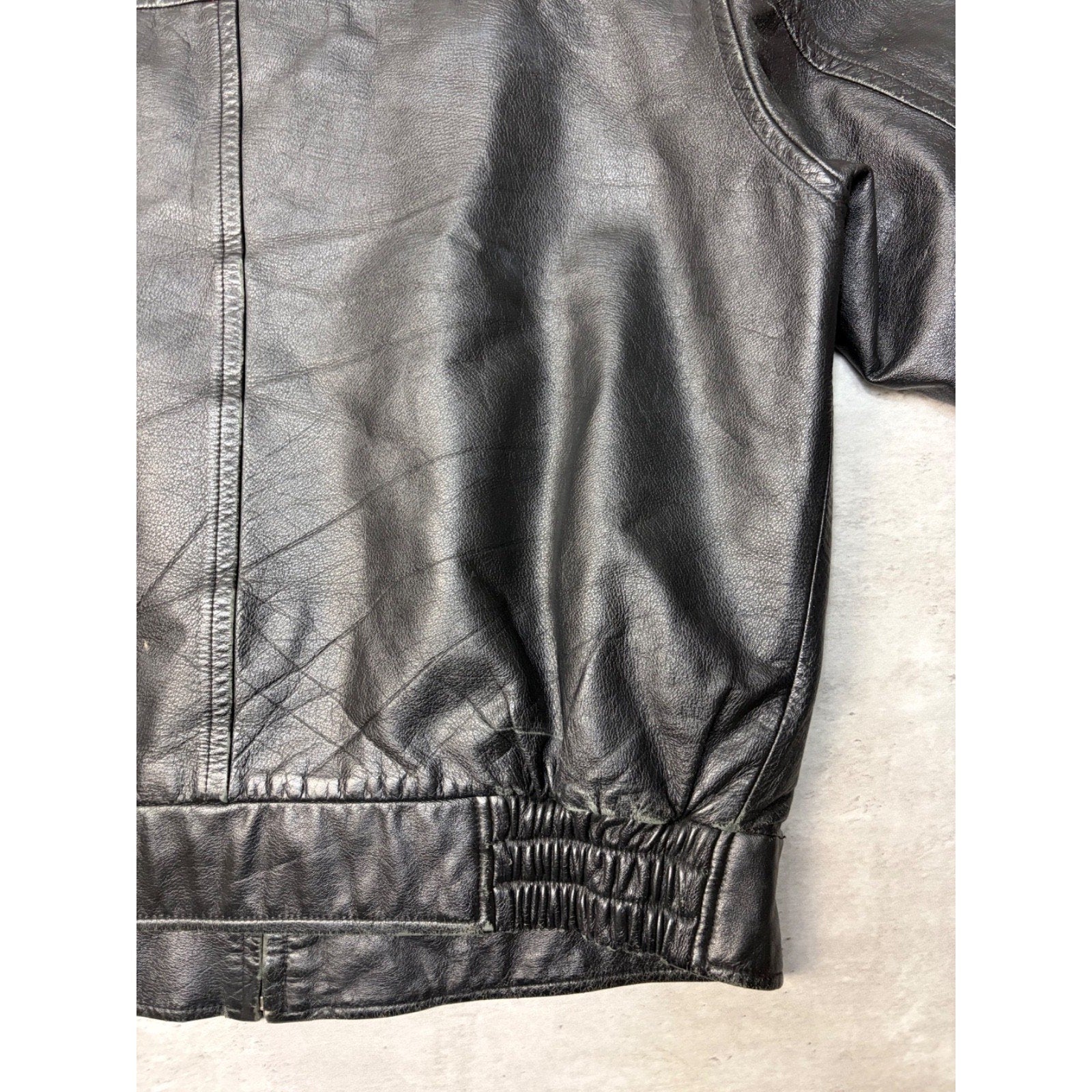 Vintage London Fog Full Zip Black Leather Bomber Jacket Size Medium