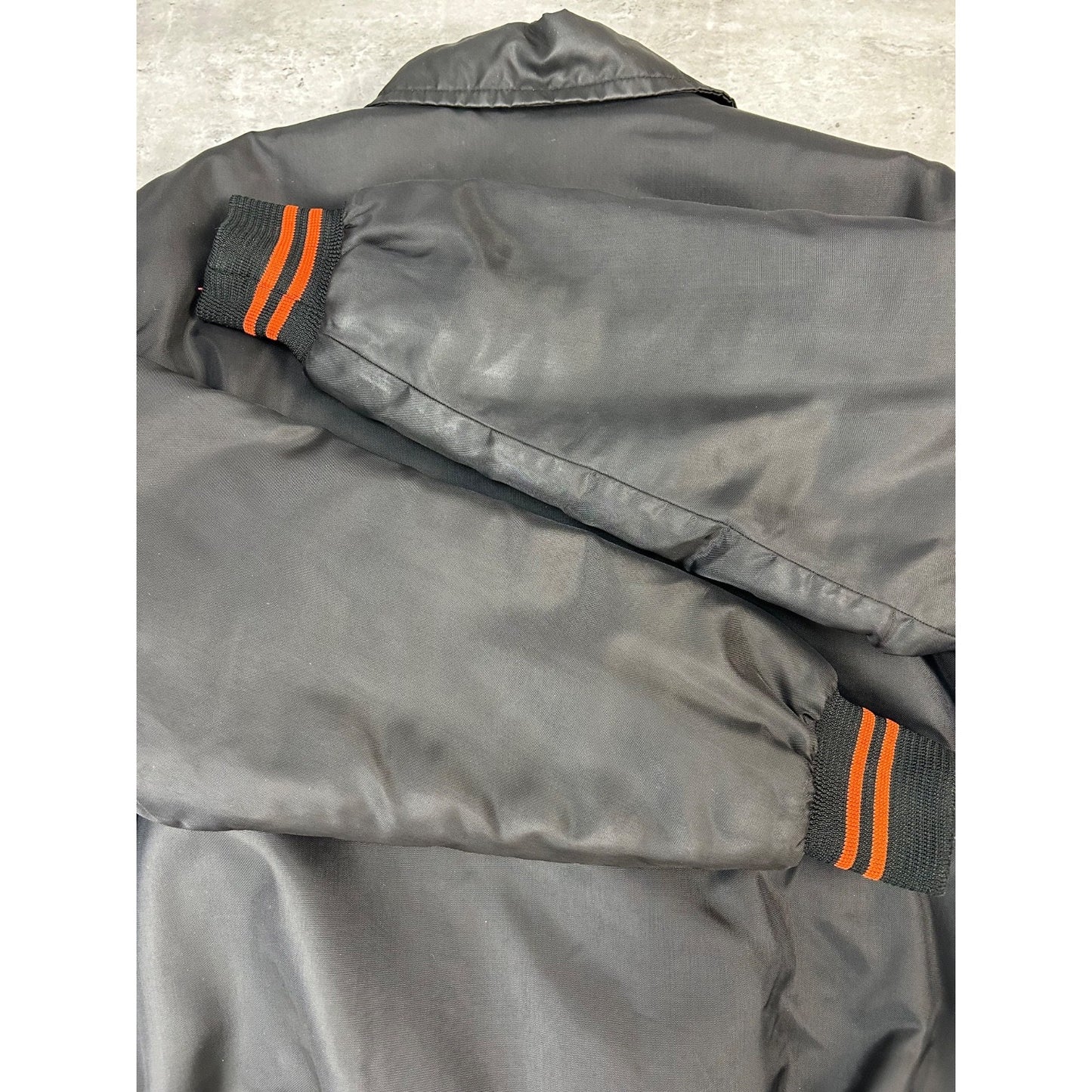 Vintage 80s NHL Embroidered Patch Hockey Bomber Jacket Size Large Black