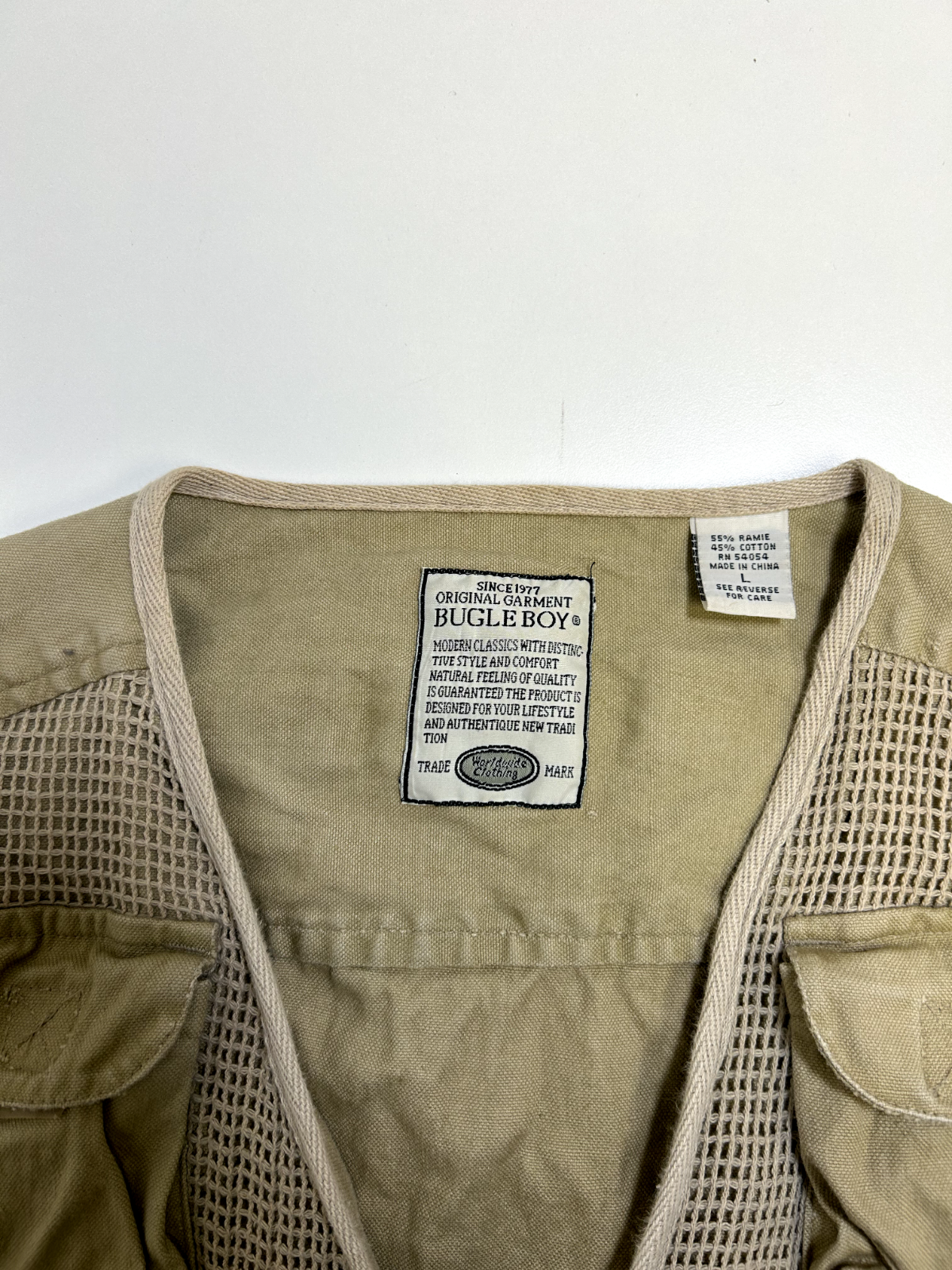 Vintage 90s Bugle Boy Multi Pocket Canvas Fishing Vest Jacket Size Large Beige