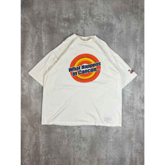 Vintage Y2K Fubu What Happens In Cancun Spellout Graphic T-Shirt Size XL
