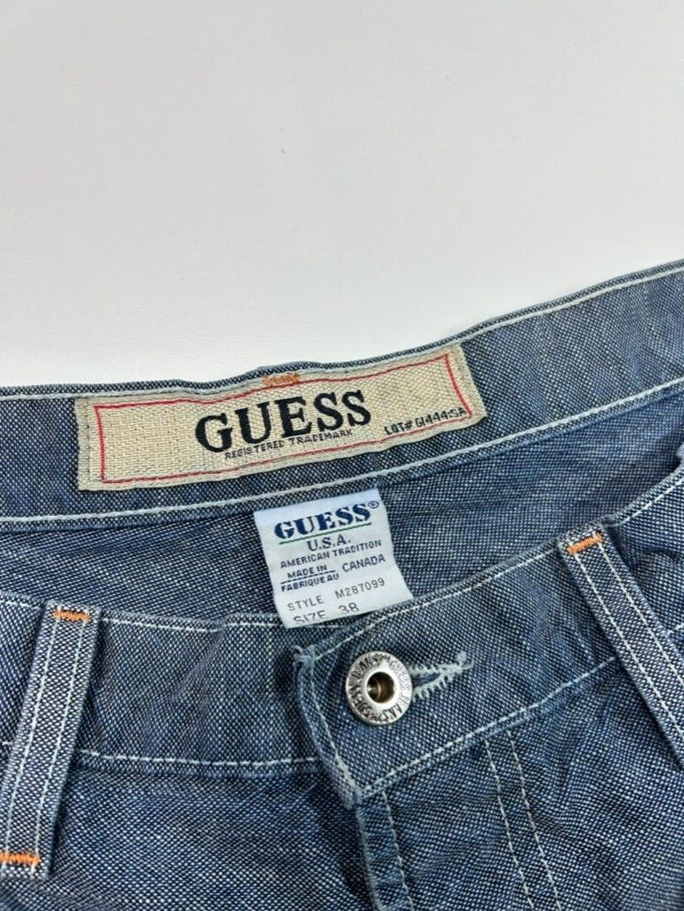 Vintage 90s Guess Embroidered Patch Medium Wash Denim Pants Size 39