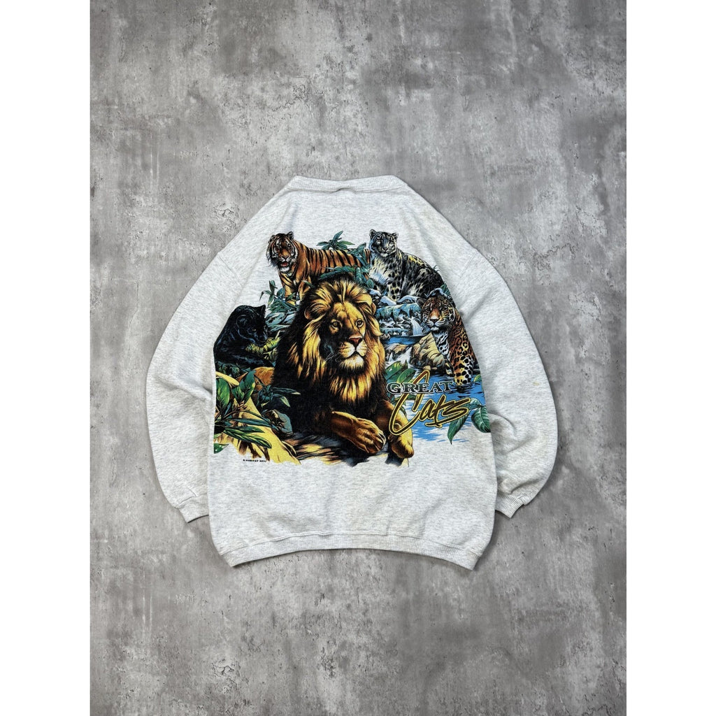 Vintage 90s Miami Metro Zoo Big Cats Nature Animal Graphic Sweatshirt Sz Medium