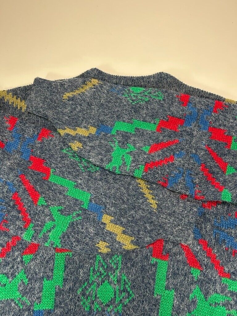 Vintage 80s/90s Abstract Print Ribbed Pull Over Knit Sweater Size Large