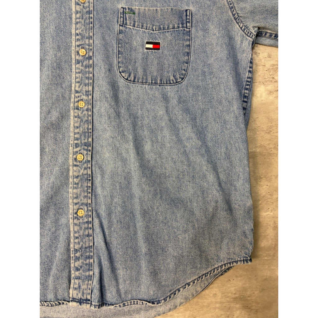 Vintage Tommy Hilfiger Light Wash Denim Long Sleeve Button Up Shirt Size Large