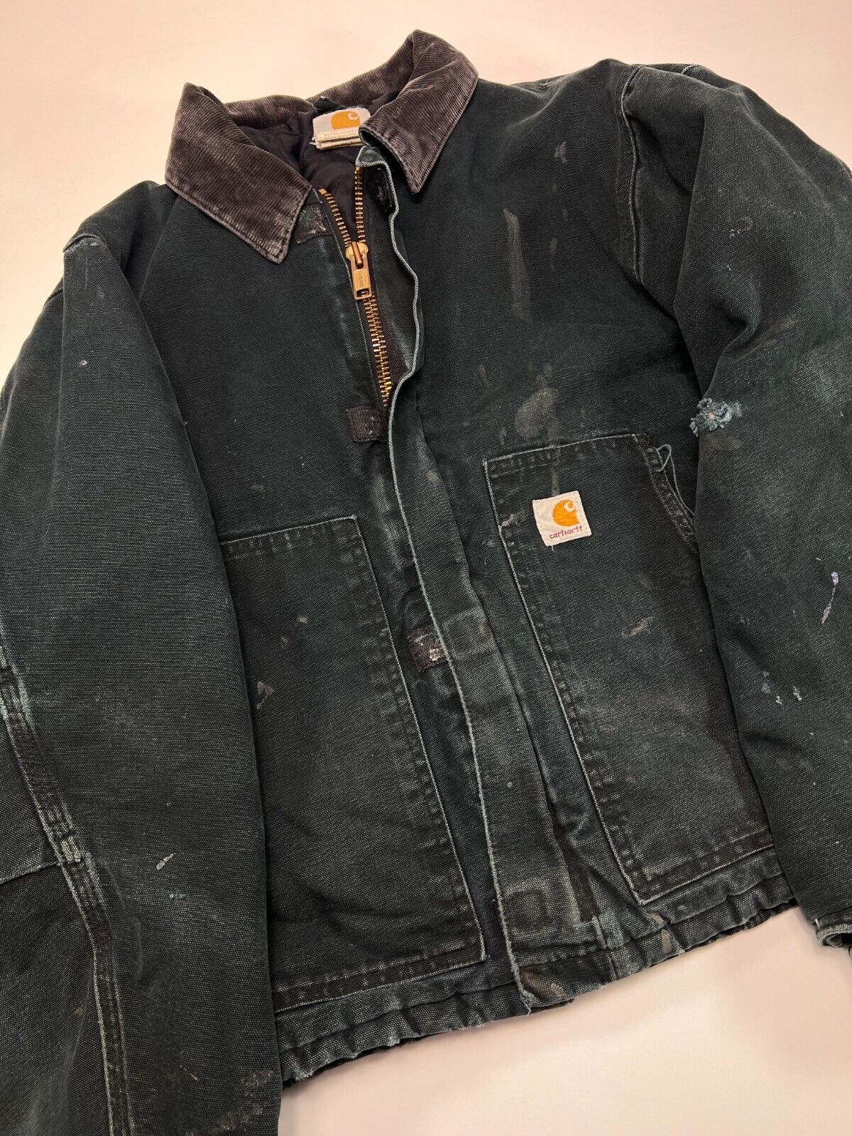 Vintage 90s Quilted Carhartt Canvas Workwear Cropped Arctic Jacket Sz 42 J02 BLK