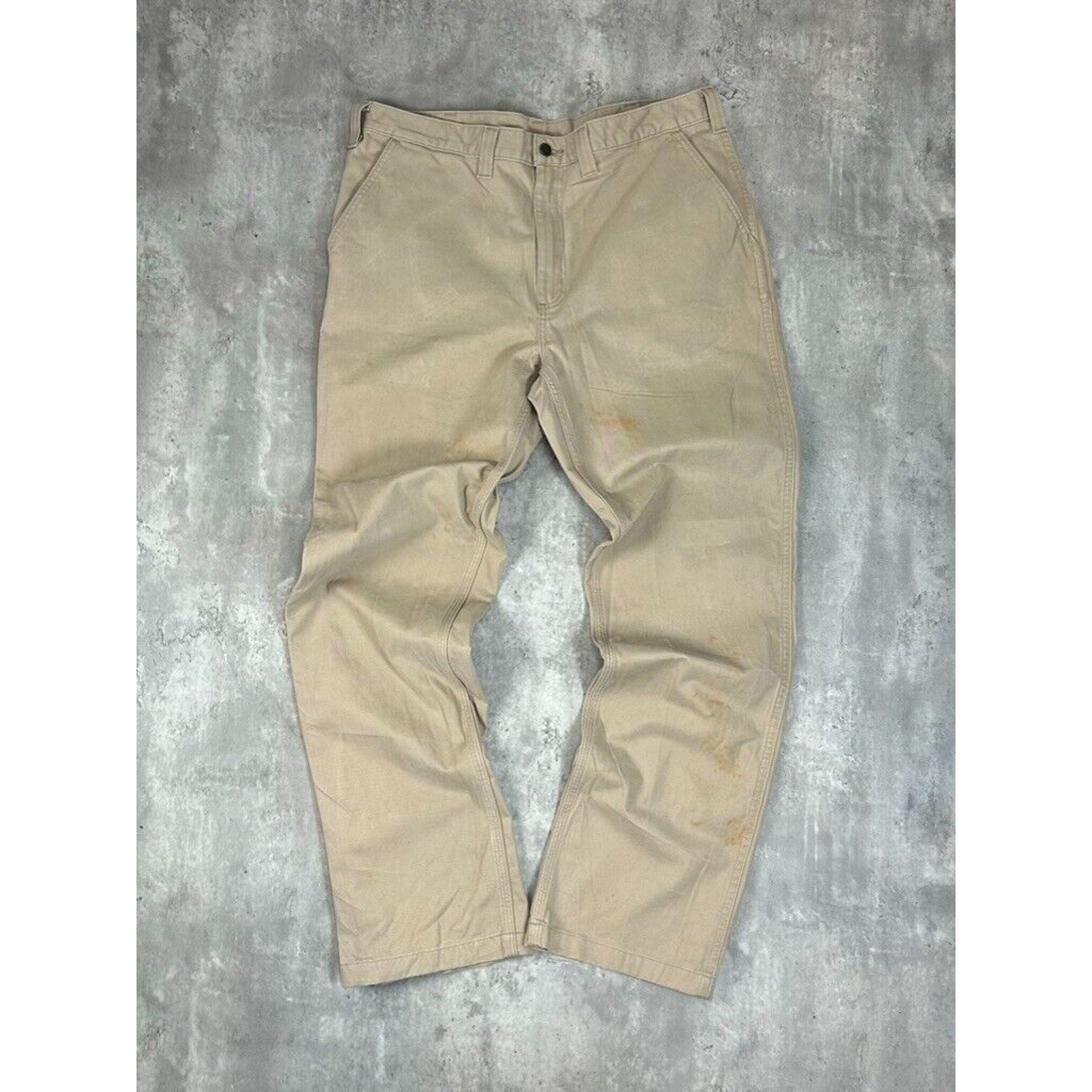 Vintage Carhartt Canvas Relaxed Fit Workwear Chino Trouser Pants Size 38 Beige