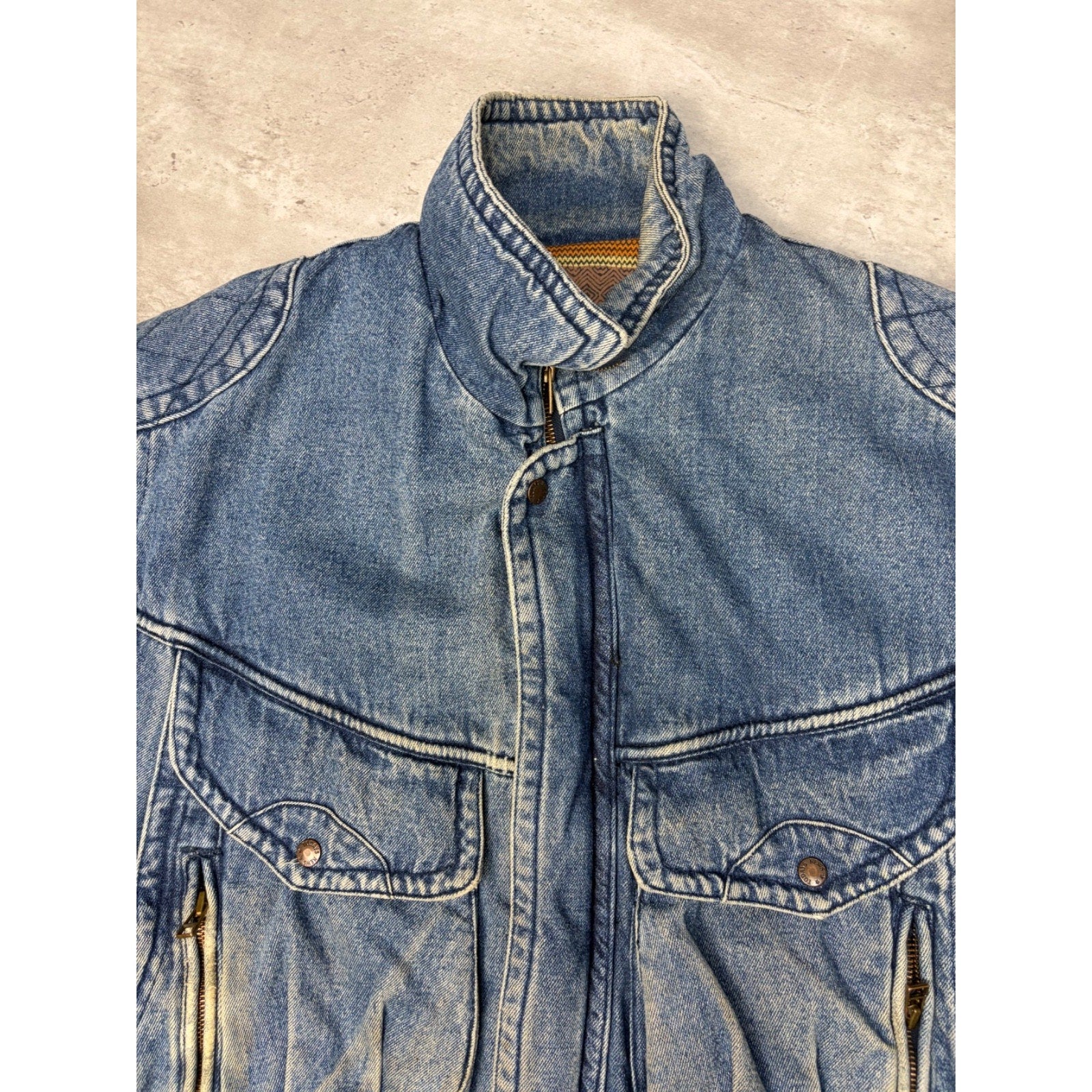 Vintage Todays News Medium Wash Denim Insulated Bomber Jacket Size Medium
