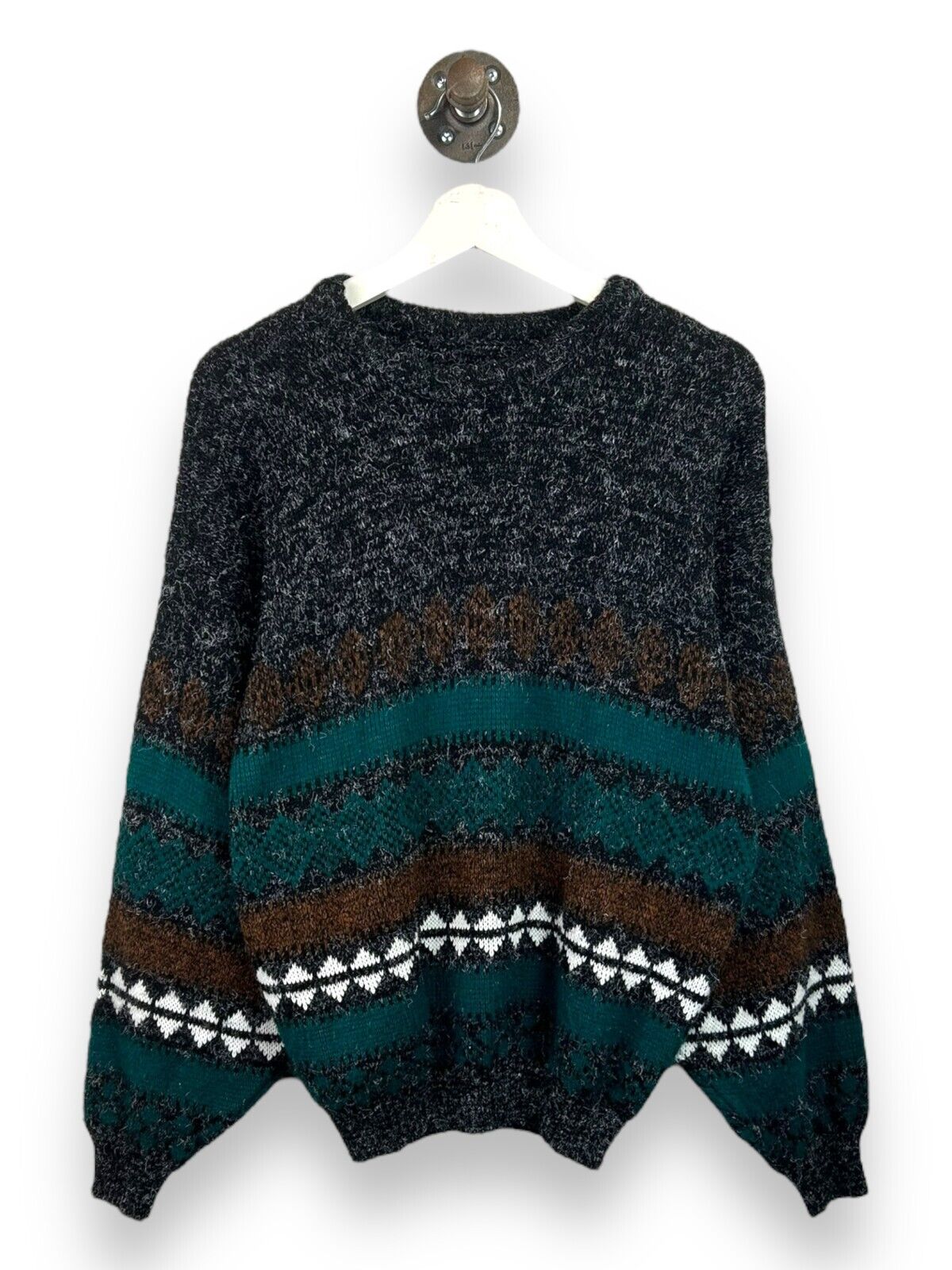 Vintage Geometric Pattern Print Wool Knit Sweater Size Medium