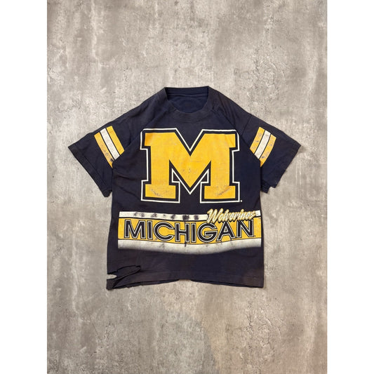 Vintage 90s Michigan Wolverines NCAA Jersey Style All Over Print T-Shirt Medium