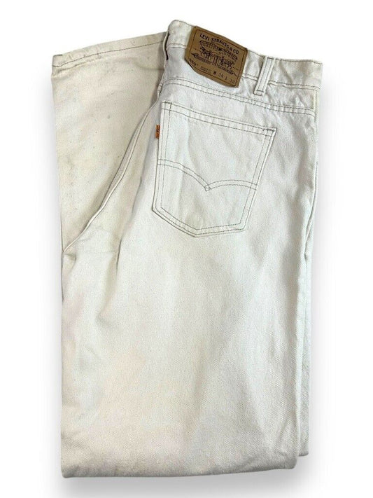 Vintage 90s Levis 550 Orange Tab Relaxed Fit White Denim Pants Size 32W