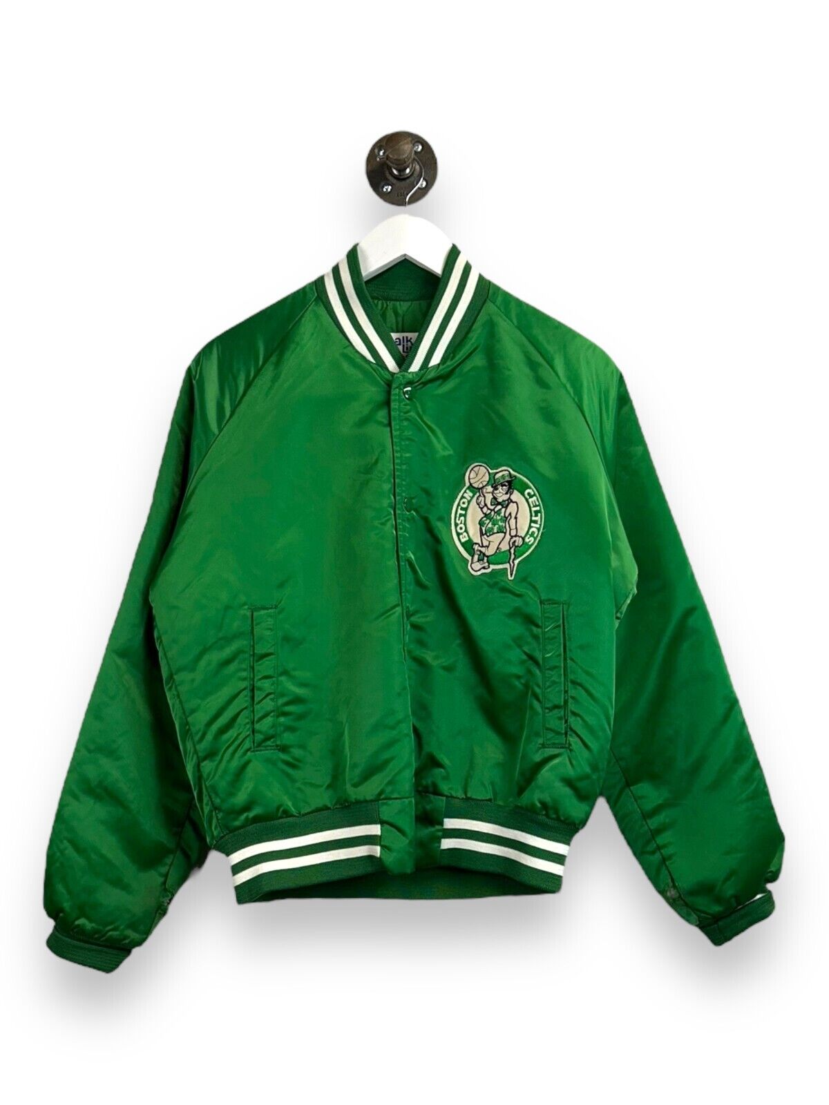 Vintage 80s Boston Celtics NBA Embroidered Spell Out Satin Bomber Jacket Sz M