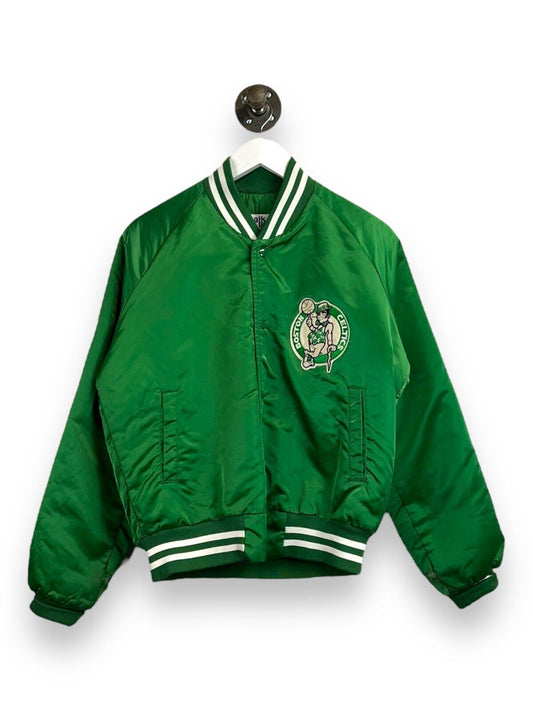 Vintage 80s Boston Celtics NBA Embroidered Spell Out Satin Bomber Jacket Sz M