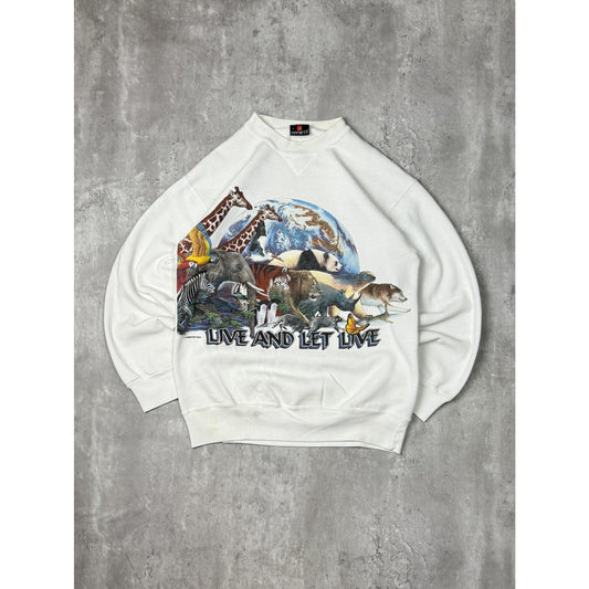 Vintage 90s Live And Let Live Nature Animal Graphic Sweatshirt Size Large