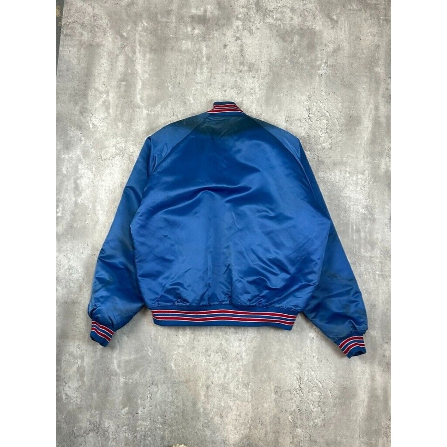 Vintage 80s New York Giants NFL Football Chalk Line Satin Bomber Jacket Size XL