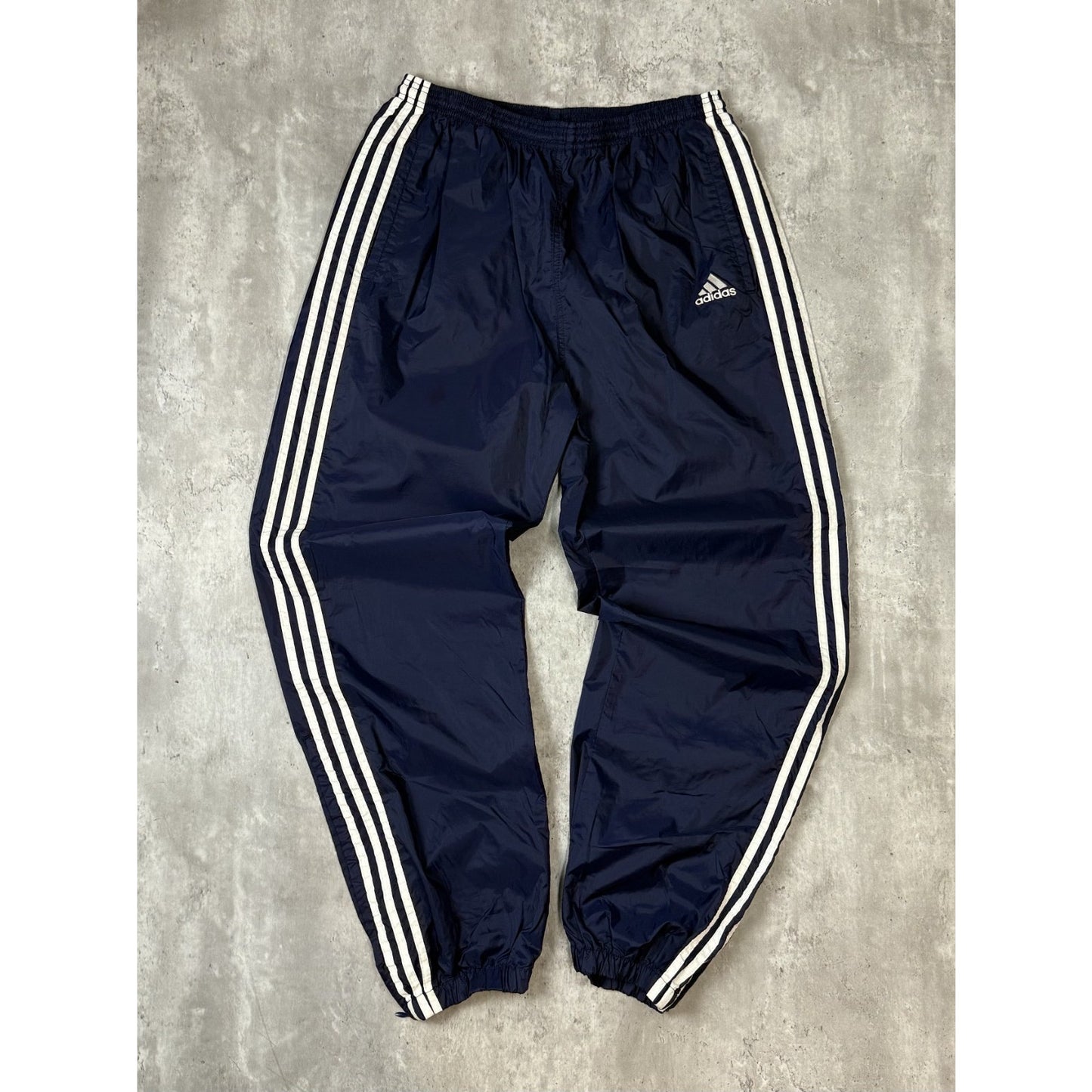 Vintage 90s Adidas Embroidered Logo Three Stripe Nylon Track Pants Size XL