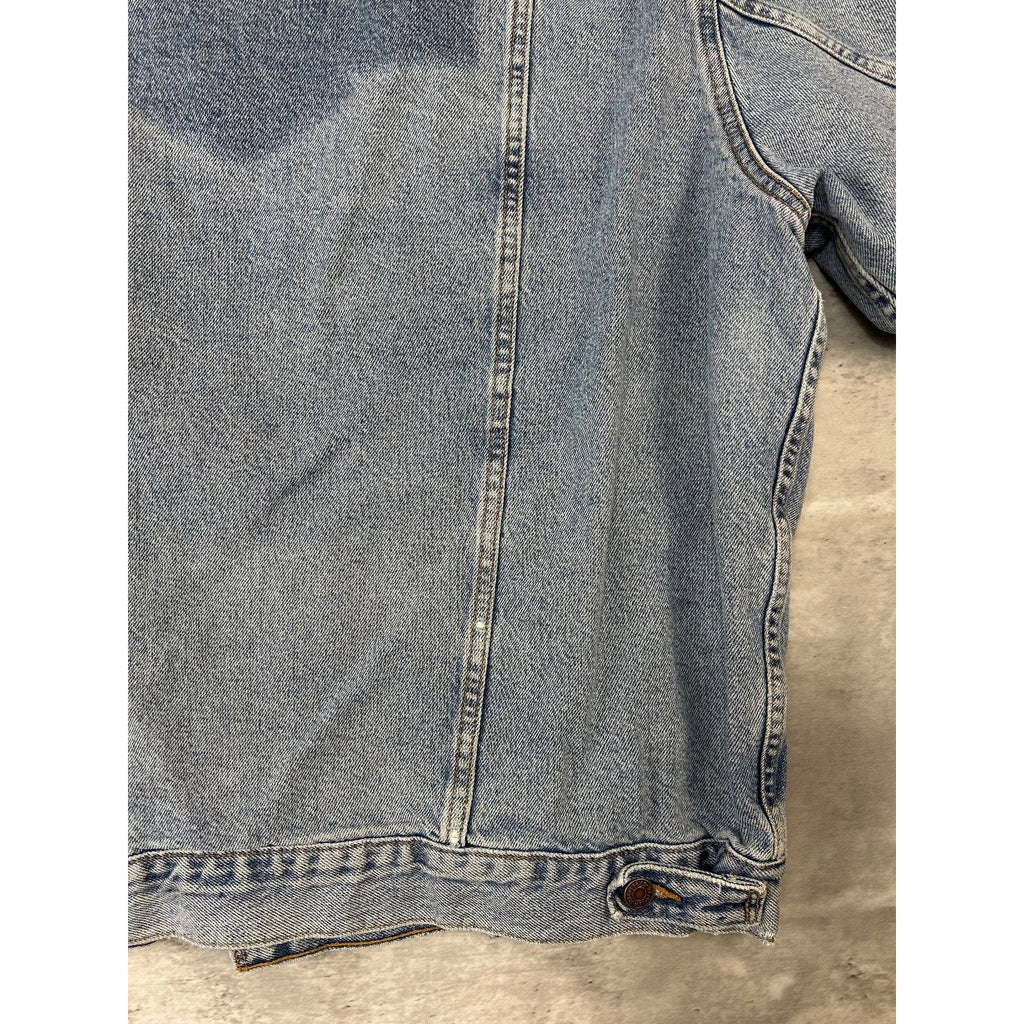 VTG 90s Levis Plaid Lined Red Tab Light Wash Denim Type 3 Trucker Jacket Size XL