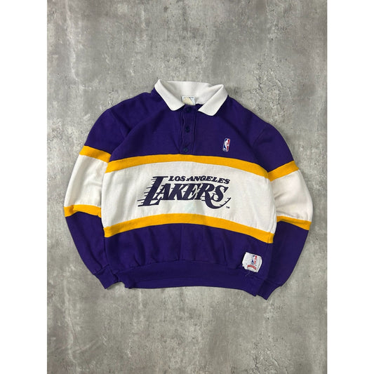Vintage 80s Los Angeles Lakers NBA SPellout Graphic Collared Sweatshirt Sz Large