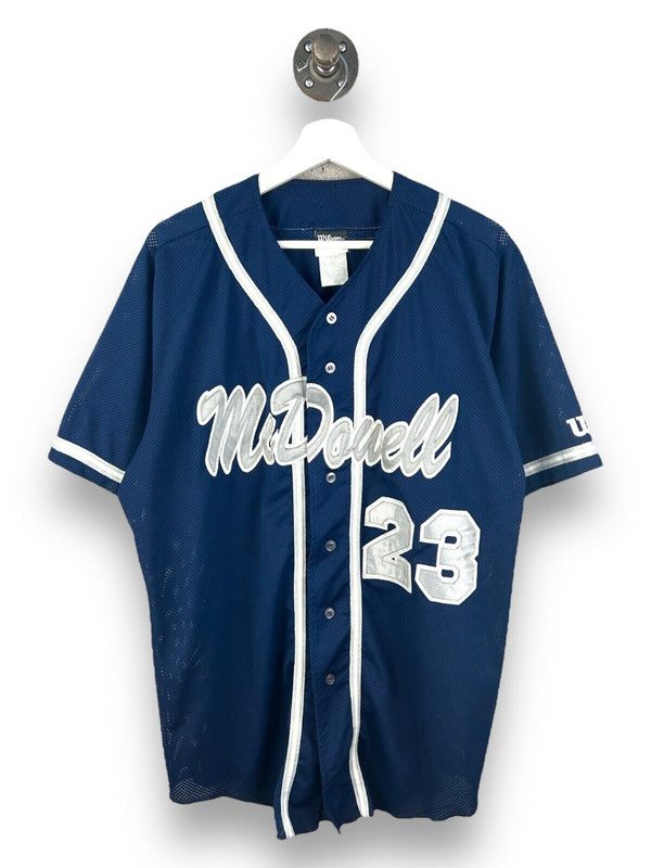 Vintage 90s Wilson McDowell #23 Mesh Baseball Jersey Size Large Navy Blue