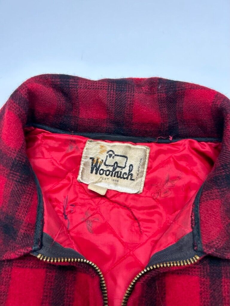 Vintage 80s Woolrich Buffalo Plaid Full Zip Mackinaw Hunting Jacket Size Large