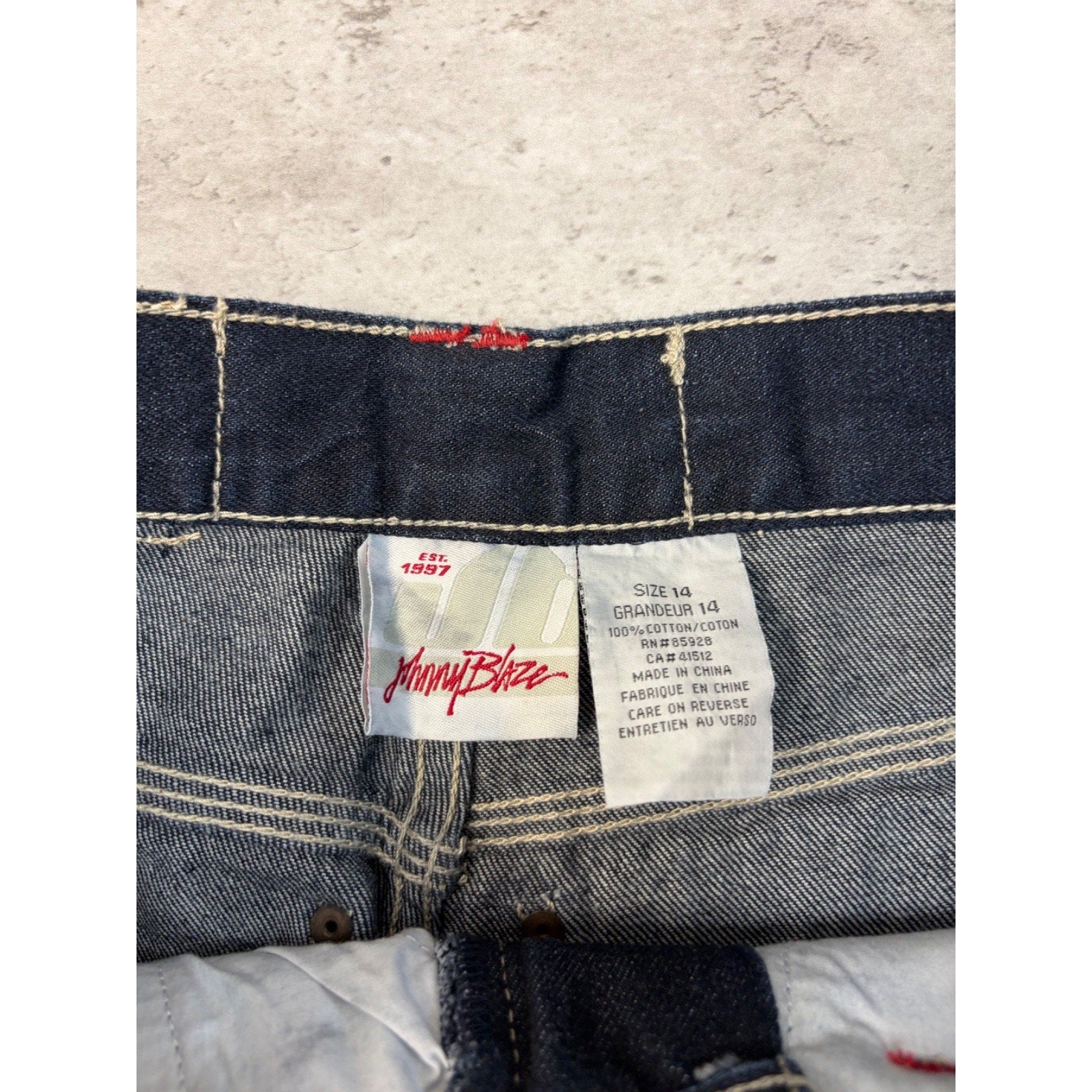 Vintage Y2K Womens Johnny Blaze Embroidered Script Dark Wash Denim Pants 29x28