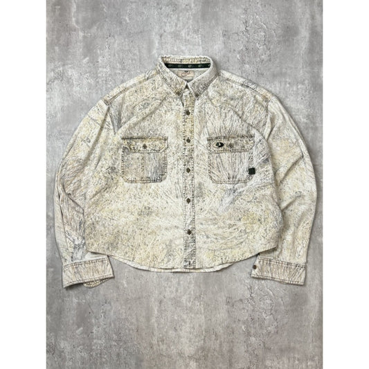 Vintage Mossy Oak Brush Hunting Camo Reworked Cropped Button Up Shirt Size XL