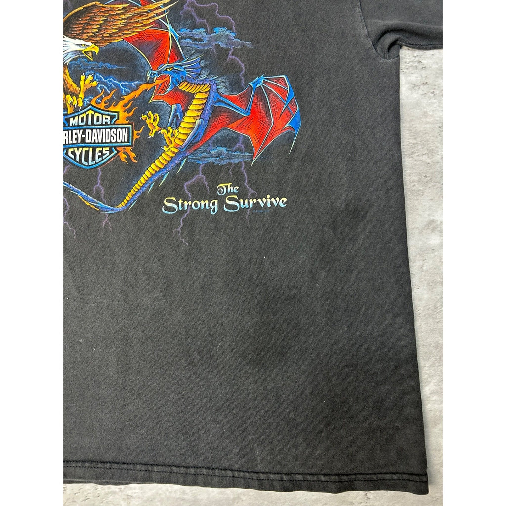 90s Harley Davidson The Strong Survive Bald Eagle Dragon T-Shirt Size Large