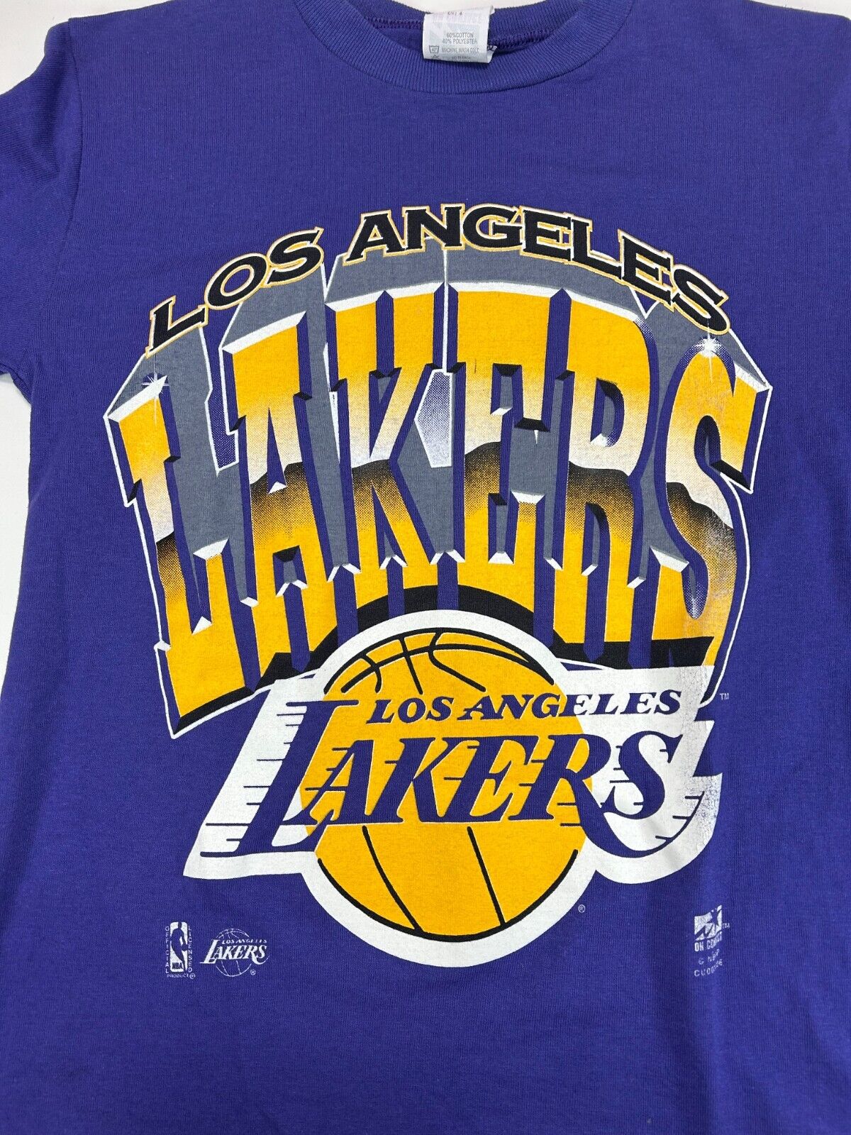 Vintage 90s Los Ageles Lakers NBA Big Graphic Spellout T-Shirt Size XS