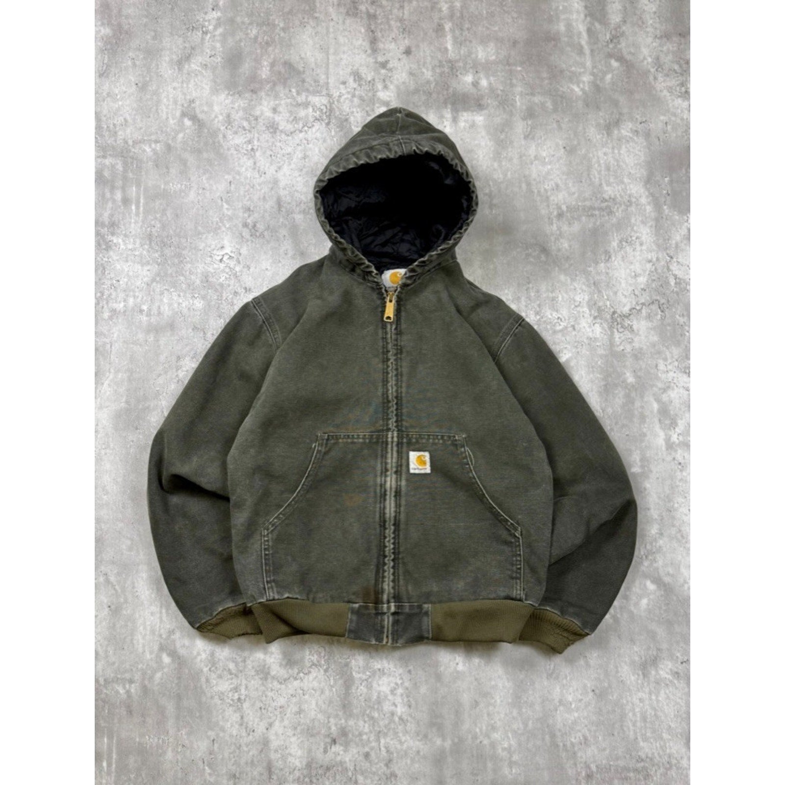 Vintage Carhartt Quilted Lined Canvas Hooded Active Jacket Size Large YOUTH