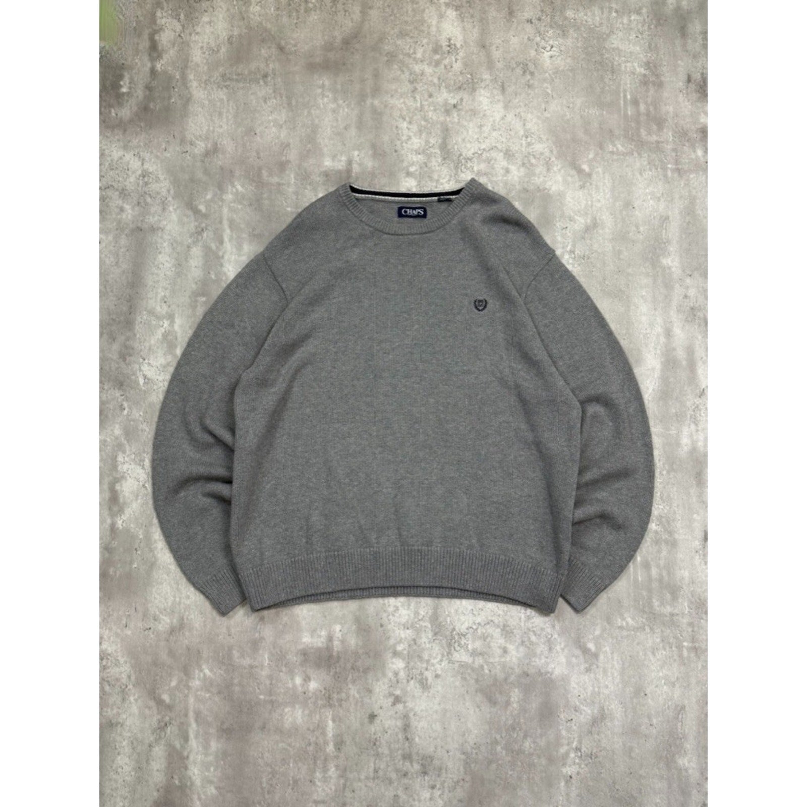 Vintage Chaps Embroidered Crest Pullover Ribbed Knit Sweater Size XL Gray
