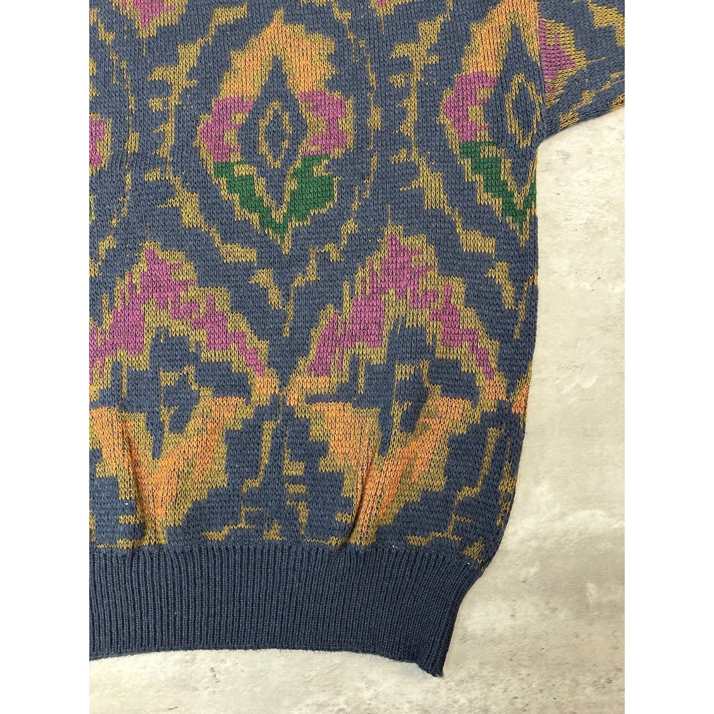Vintage 90s Abstract Print Pullover Ribbed Knit Sweater Size Large