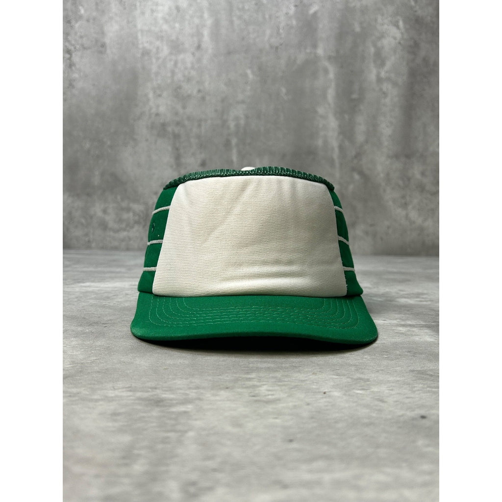 Vintage 80s/90s Two Tone Panelled White/Green Striped Snapback Hat OSFA