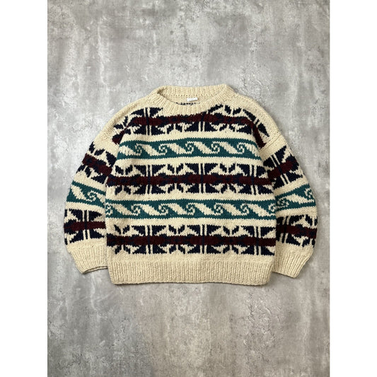 Vintage Las Americas Abstract Striped Pullover 100% Knit Sweater Size XL