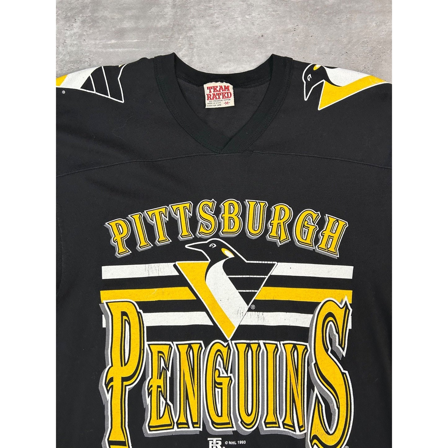 Vintage 90s Pittsburgh Penguins NHL Graphic Spellout Hockey Jersey Size Medium