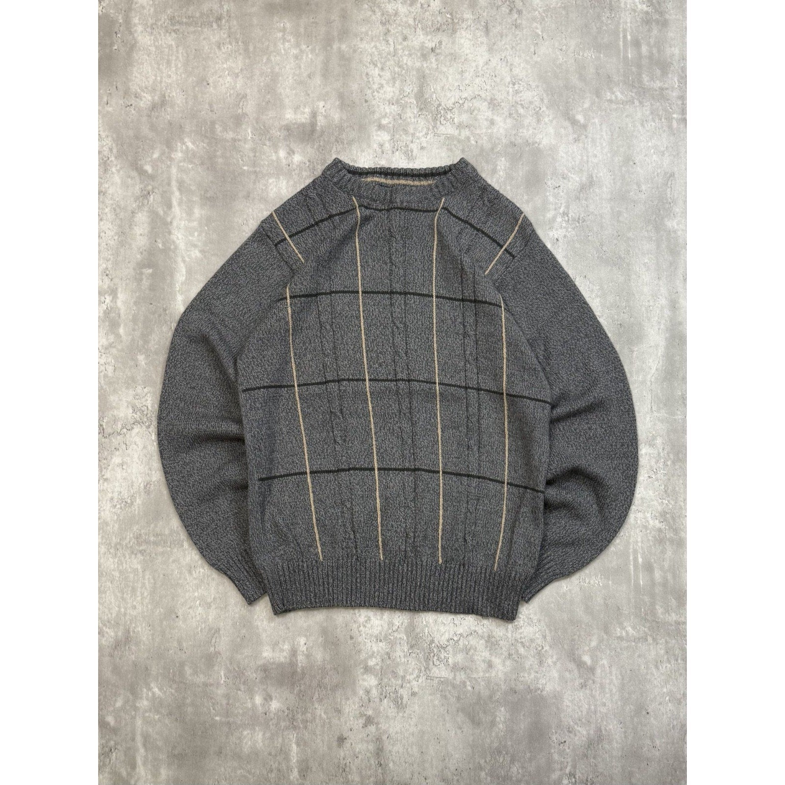 Vintage 90s Striped Print Pullover Ribbed Knit Sweater Size Medium