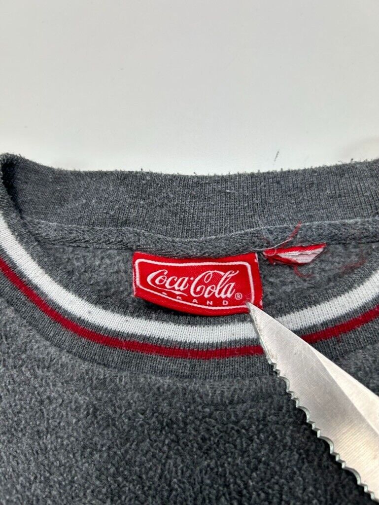 Vintage Coca-Cola Embroidered Graphic Fleece Sweatshirt Size Medium Gray