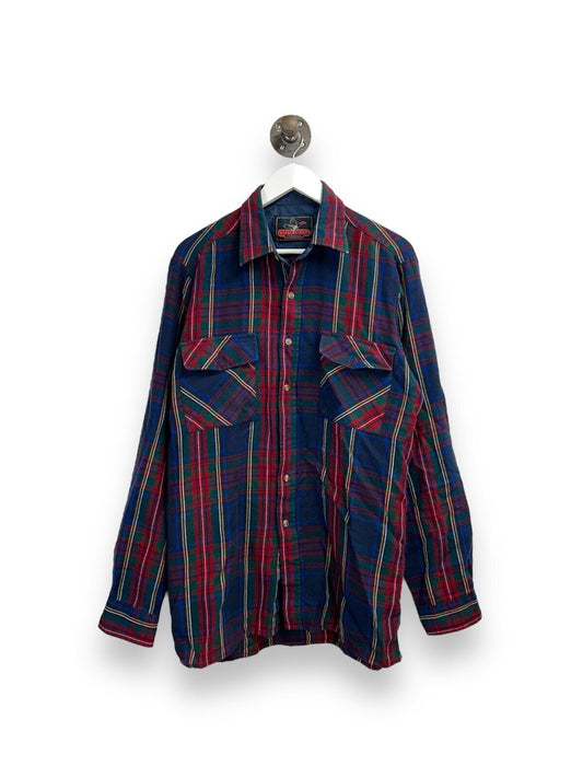 Vintage 90s Backpacker Sportswear Plaid Double Pocket Button Up Shirt Size Large