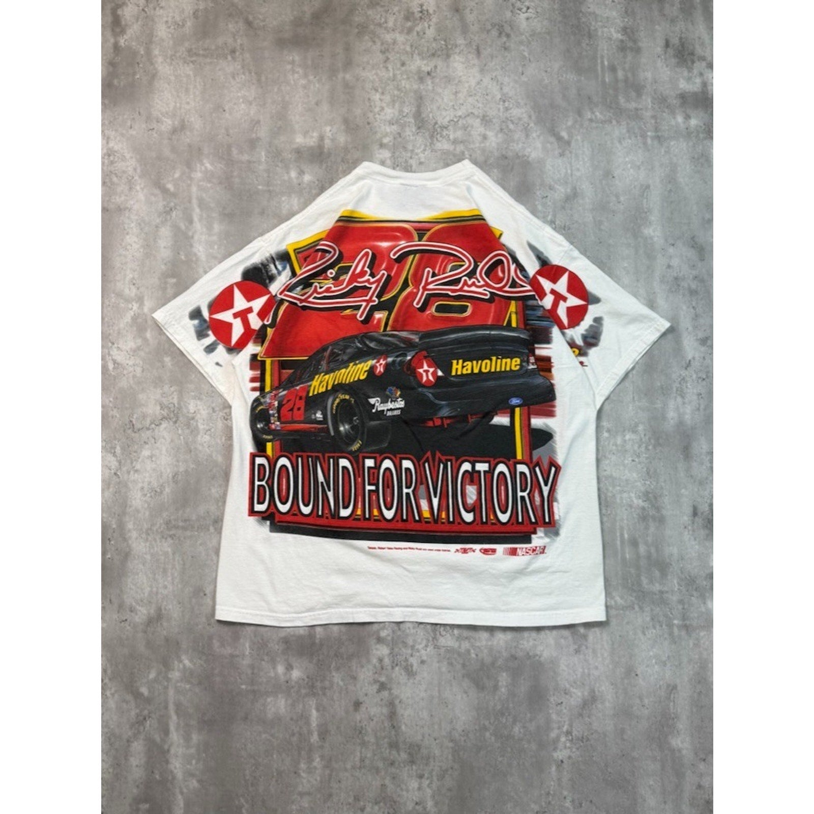Vintage 90s Ernie Irvan #28 Back In Front All Over Print Nascar T-Shirt Sz Large