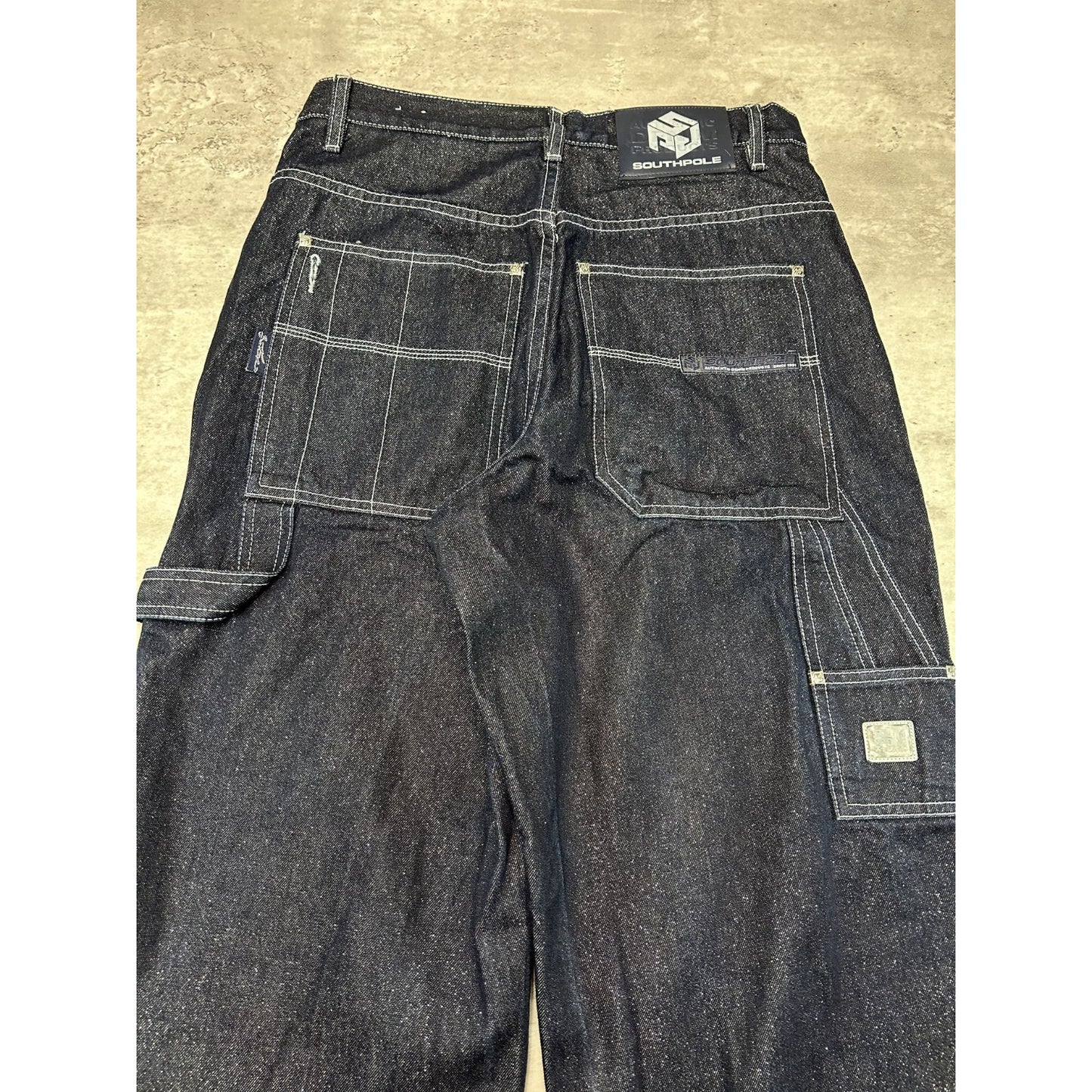 Vintage Y2K Southpole Dark Wash Sparkle Denim Workwear Style Carpenter Pants 31