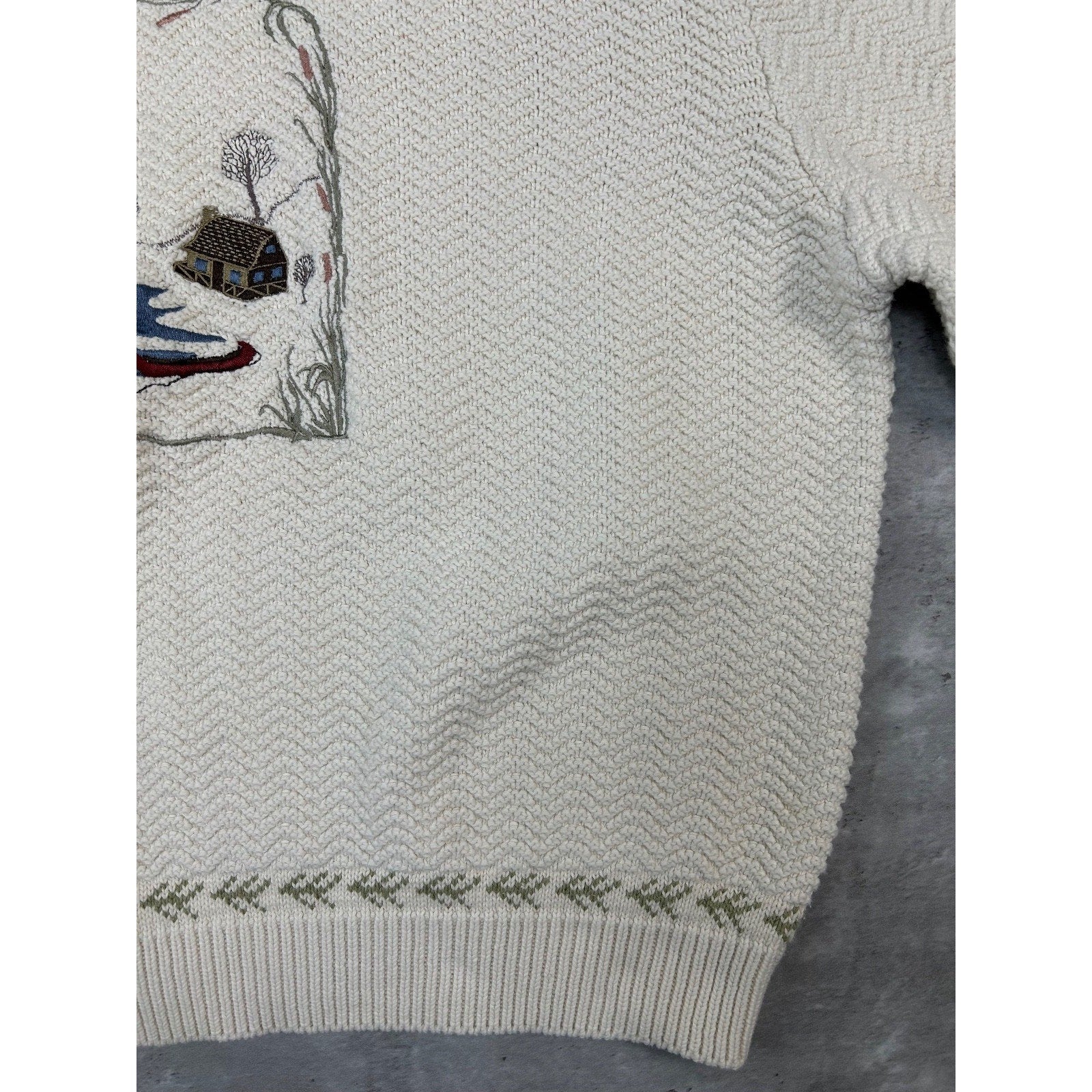 Vintage 90s Cabelas Embroidered Landscape Pullover Knit Sweater Size XL