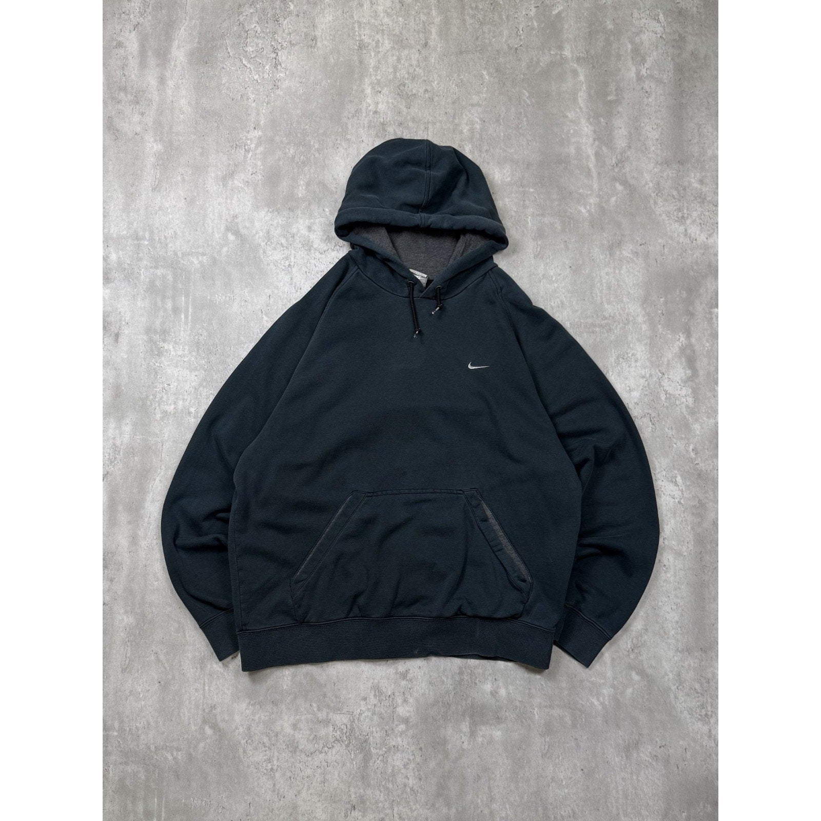 Vintage Nike Embroidered Mini Swoosh Black Hooded Sweatshirt Size Large