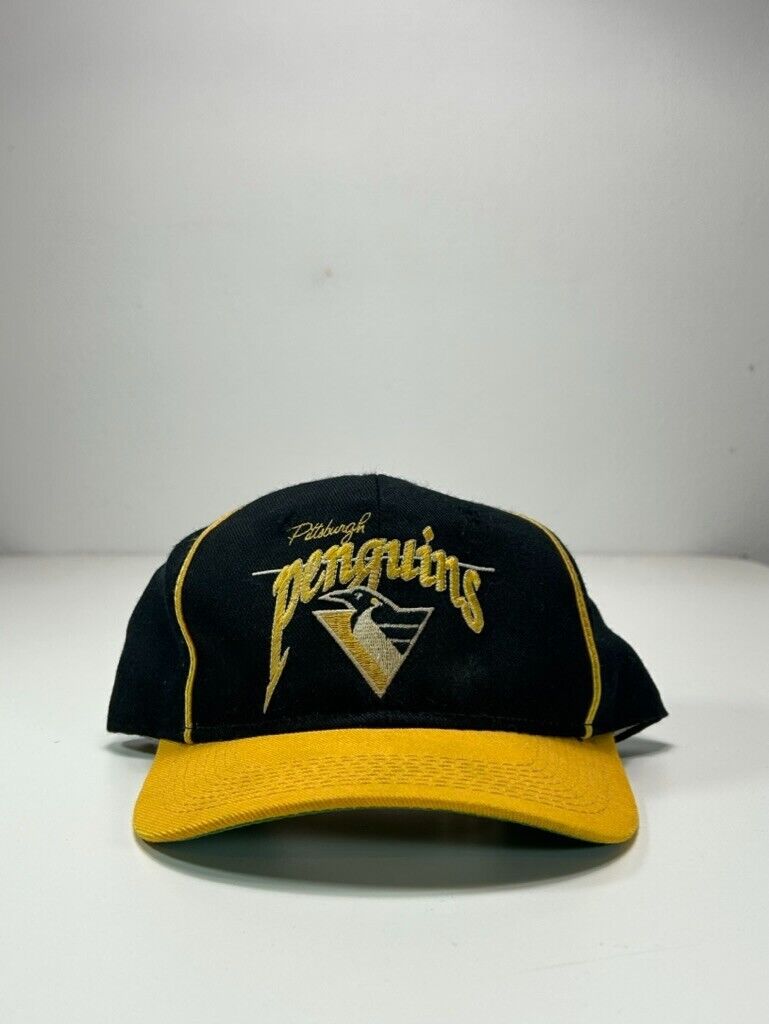 Vintage 90s Pittsburgh Penguins NHL Embroidered Spell Out Snapback Hat OSFA