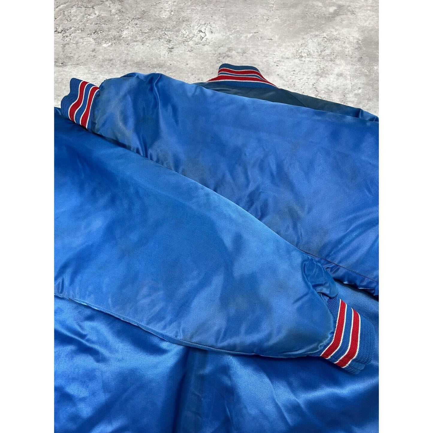 Vintage 80s New York Giants NFL Football Chalk Line Satin Bomber Jacket Size XL