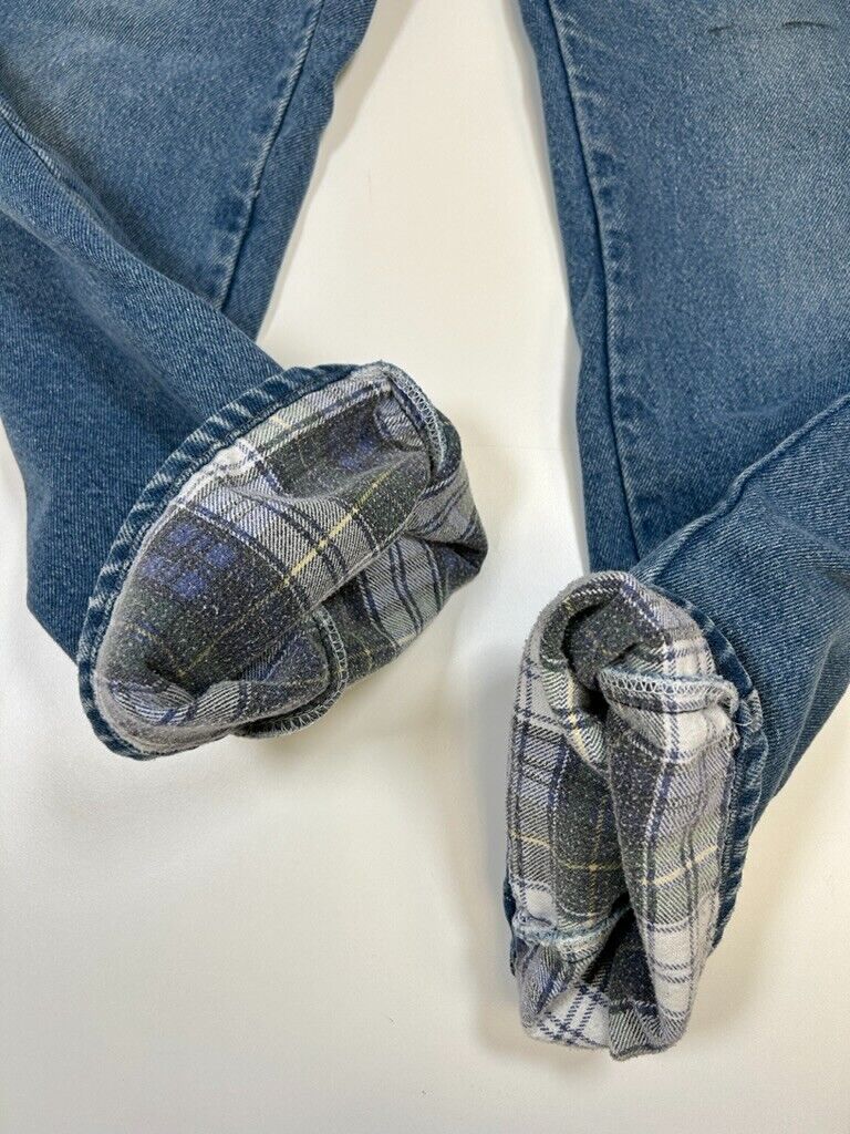 Vintage 90s Dickies Plaid Lined Light Wash Denim Pants Size 32W Blue