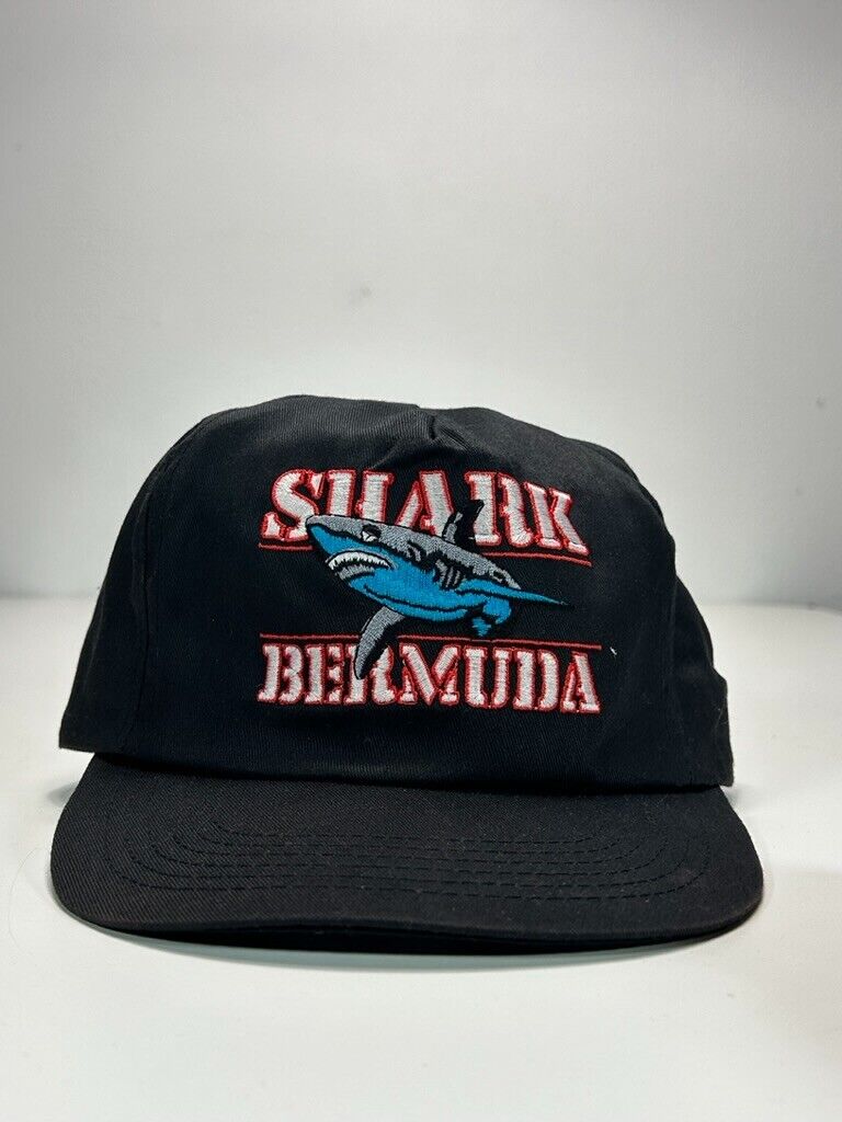 Vintage 90s Bermuda Shark Embroidered Destination Snapback Hat OSFA Black