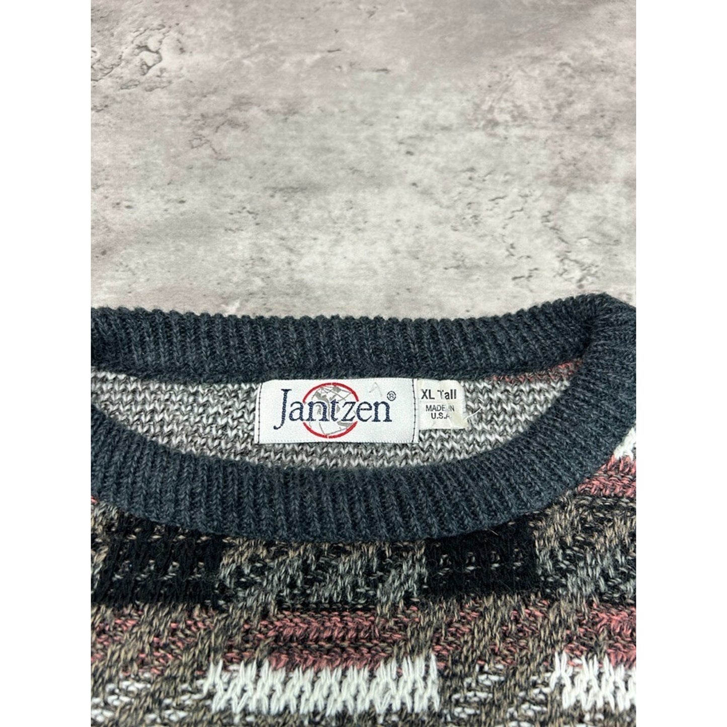 Vintage Jantzen Abstract Striped Pullover Ribbed Knit Sweater Size XL