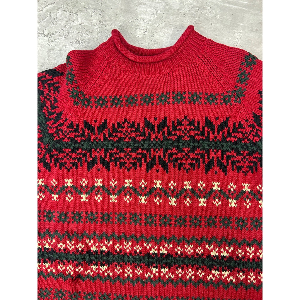 Vintage Eddie Bauer Snowflake Striped Pullover Knit Sweater Size Large