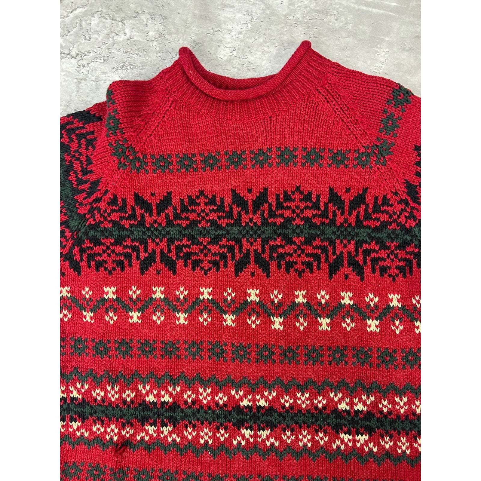Vintage Eddie Bauer Snowflake Striped Pullover Knit Sweater Size Large
