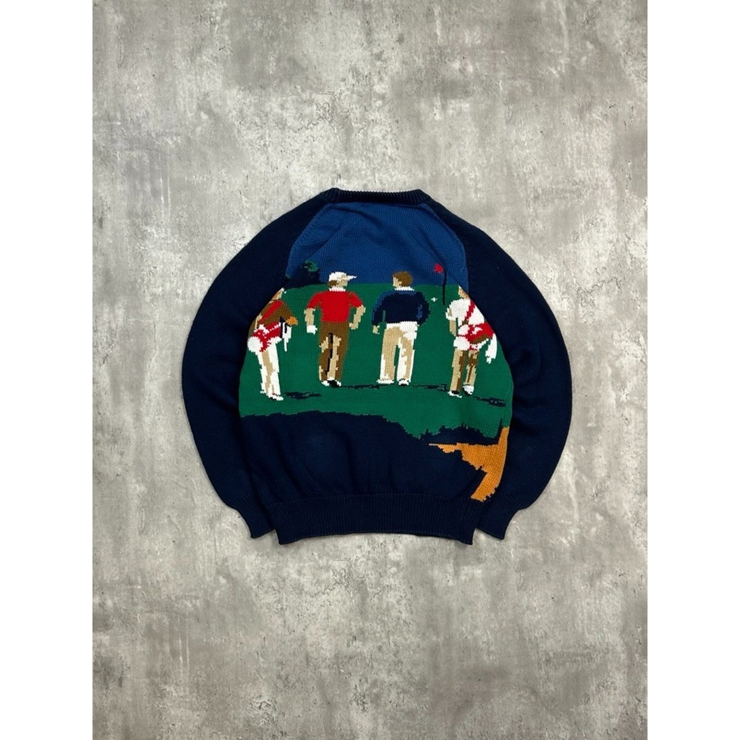 Vintage 90s Hathaway Golfers Graphic Print Pullover Knit Sweater Size Medium