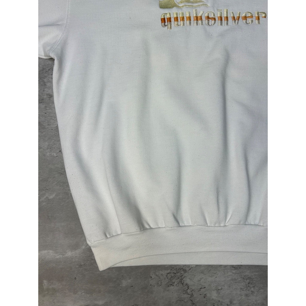 Vintage 90s Quiksilver Embroidered Spellout White Sweatshirt Size Large