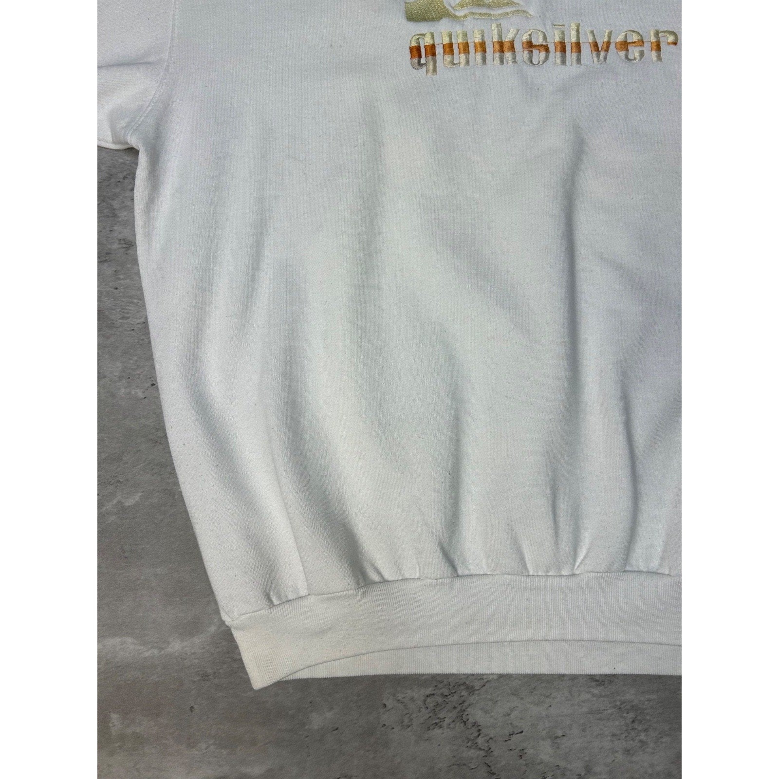 Vintage 90s Quiksilver Embroidered Spellout White Sweatshirt Size Large